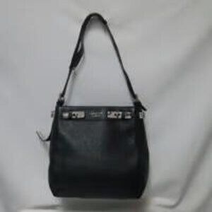 IACUCCI pebbled w snake Leather shoulder tote bag purse Italy black zip top